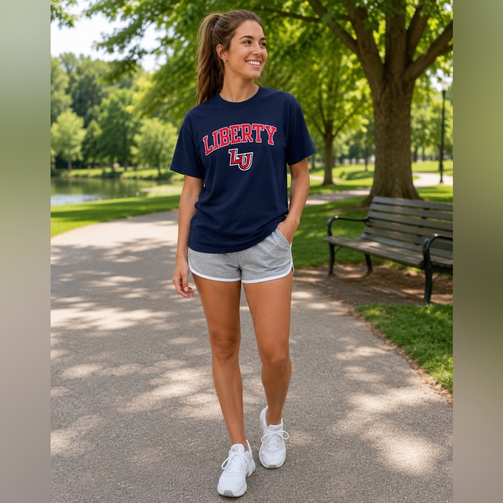 Champion Liberty University navy blue size medium crew neck short sleeve tshirt